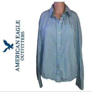 American Eagle Outfitters Vertical Striped Blue and White Long Sleeve Size 14